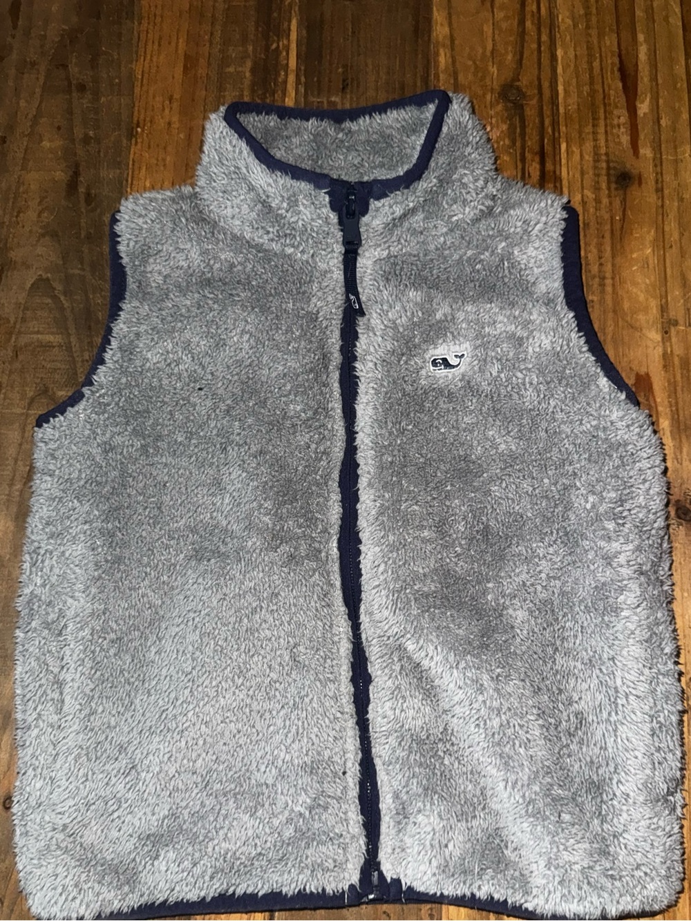 Vineyard Vines Light Gray Sherpa Vest with Navy Trim